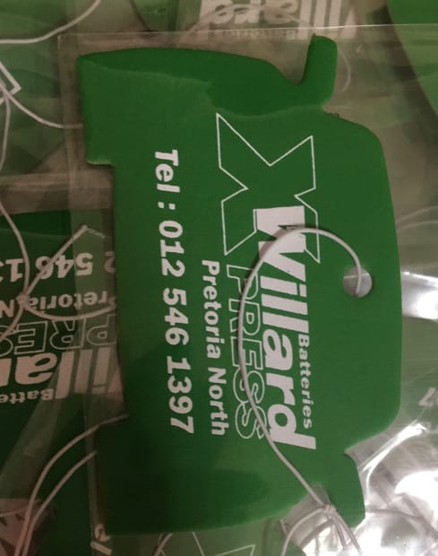 Green Willard Batteries Pretoria North car shaped air freshener